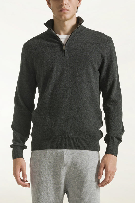 Blue cashmere zip-up turtleneck - Knitwear | PIACENZA 1733