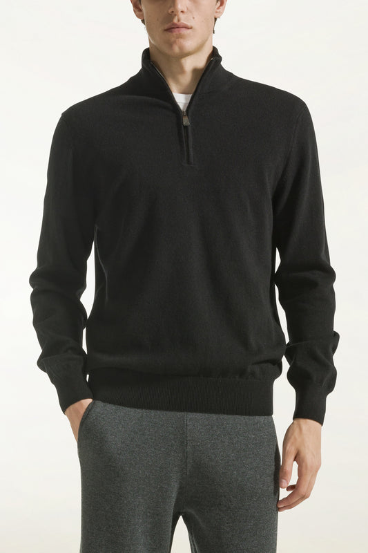 Black cashmere zip-up turtleneck - Knitwear | PIACENZA 1733