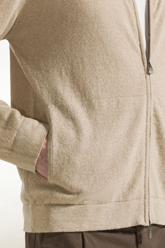 Beige cashmere and linen turtleneck sweater - Men's Mocknecks | PIACENZA 1733