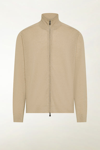 Beige cashmere and linen turtleneck sweater