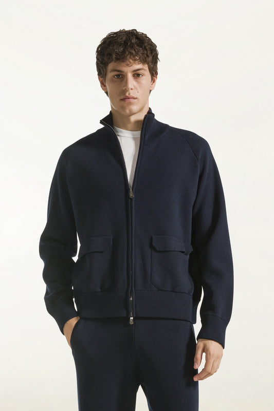 Navy blue wool bomber jacket - new HP arrivals | PIACENZA 1733