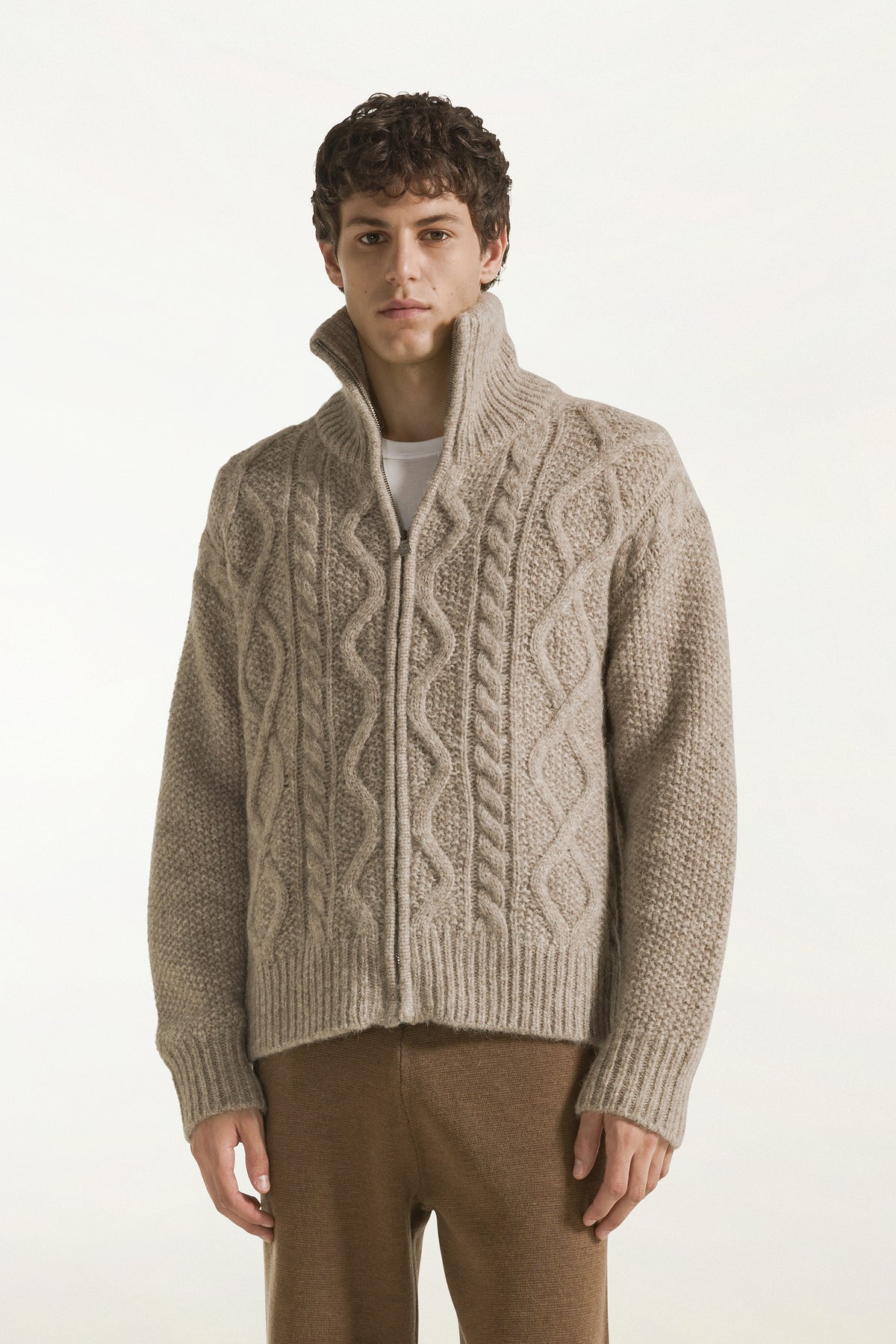 Natural-coloured baby alpaca and wool cardigan