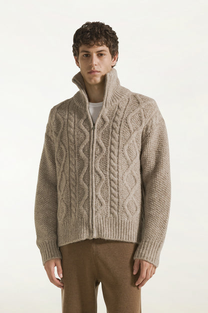 Natural-coloured baby alpaca and wool cardigan | PIACENZA 1733