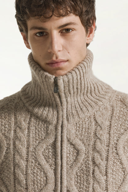 Natural-coloured baby alpaca and wool cardigan | PIACENZA 1733