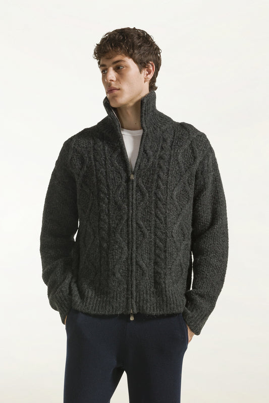 Cardigan in  baby alpaca e lana color antracite - Maglieria in baby alpaca e lana | PIACENZA 1733