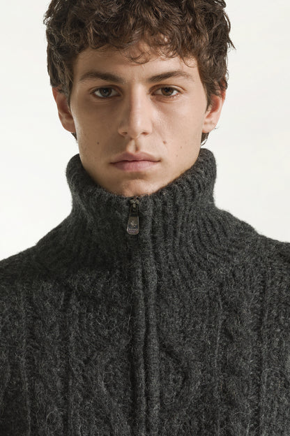 Cardigan in  baby alpaca e lana color antracite | PIACENZA 1733