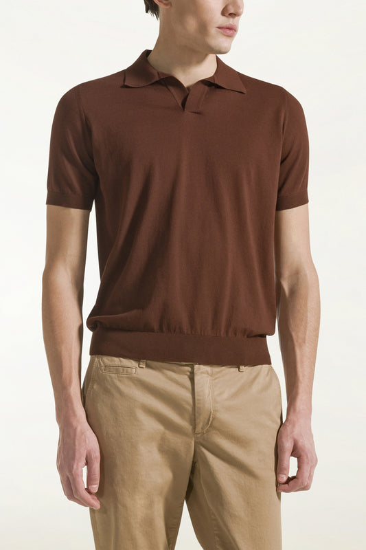Brown cotton polo shirt - Men's Cotton Knitwear | PIACENZA 1733
