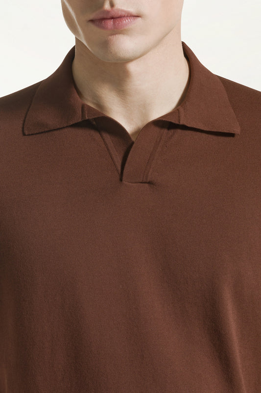 Brown cotton polo shirt - Men's Cotton Knitwear | PIACENZA 1733