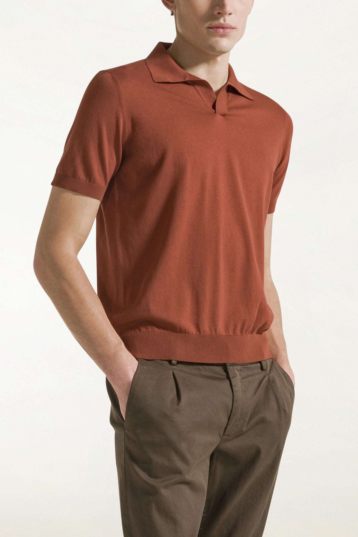 Brick-colored cotton polo shirt