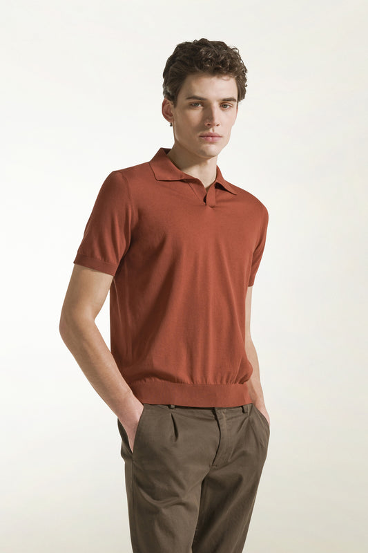 Brick-colored cotton polo shirt - Men's Polo Shirts | PIACENZA 1733