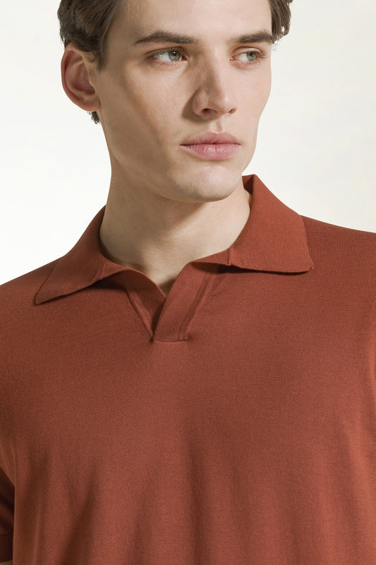 Brick-colored cotton polo shirt - Iconic | PIACENZA 1733