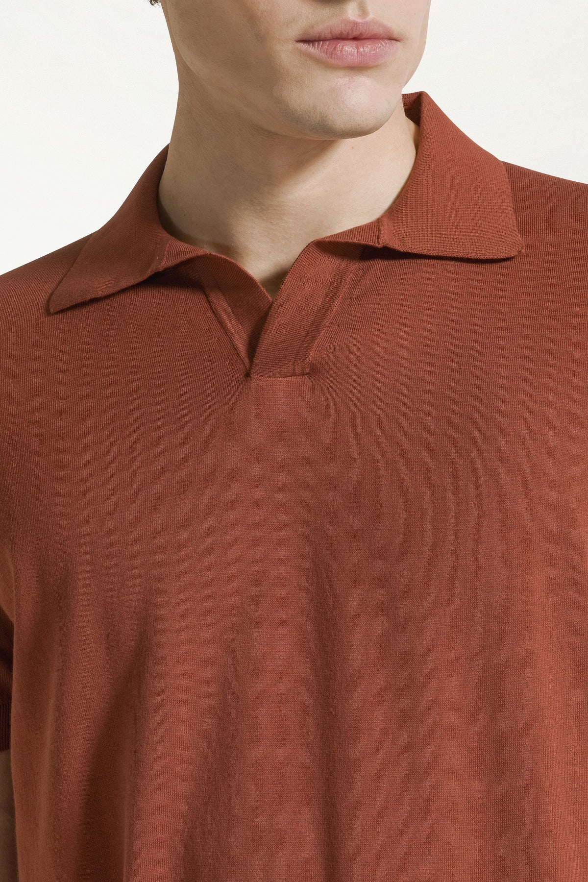Brick-colored cotton polo shirt