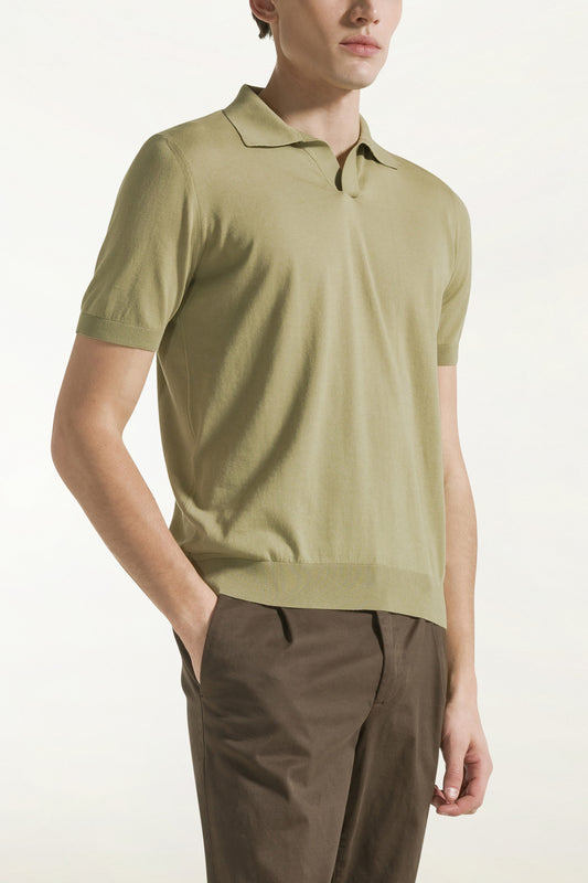 Olive green cotton polo shirt - Men's Cotton Knitwear | PIACENZA 1733