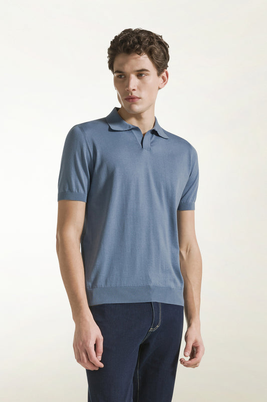 Jeans blue cotton polo shirt - Iconic | PIACENZA 1733