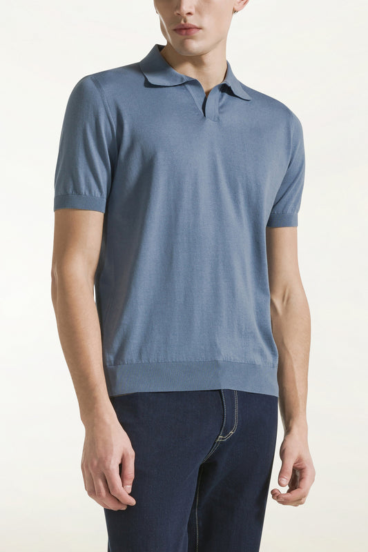Jeans blue cotton polo shirt - Men's Cotton Knitwear | PIACENZA 1733