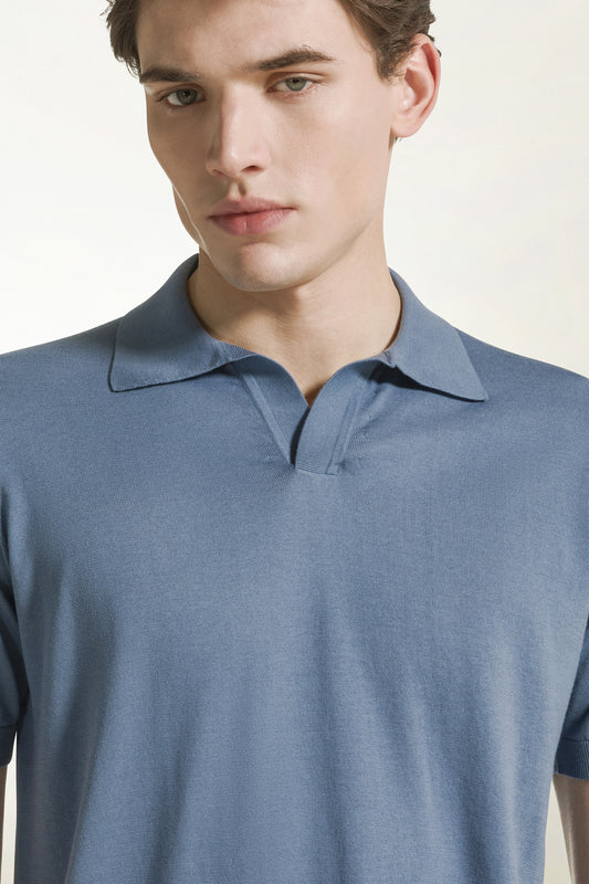 Jeans blue cotton polo shirt - Iconic | PIACENZA 1733