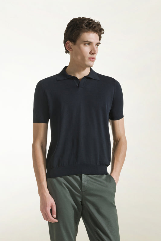 Dark blue cotton polo shirt - Iconic | PIACENZA 1733