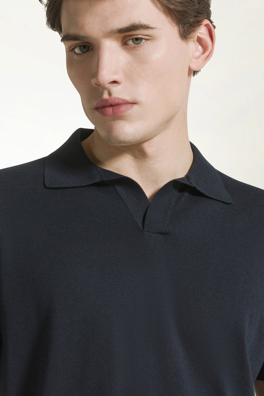 Dark blue cotton polo shirt - Iconic | PIACENZA 1733