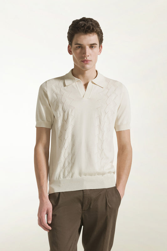 Cream-colored silk and cotton polo shirt - Men's Polo Shirts | PIACENZA 1733