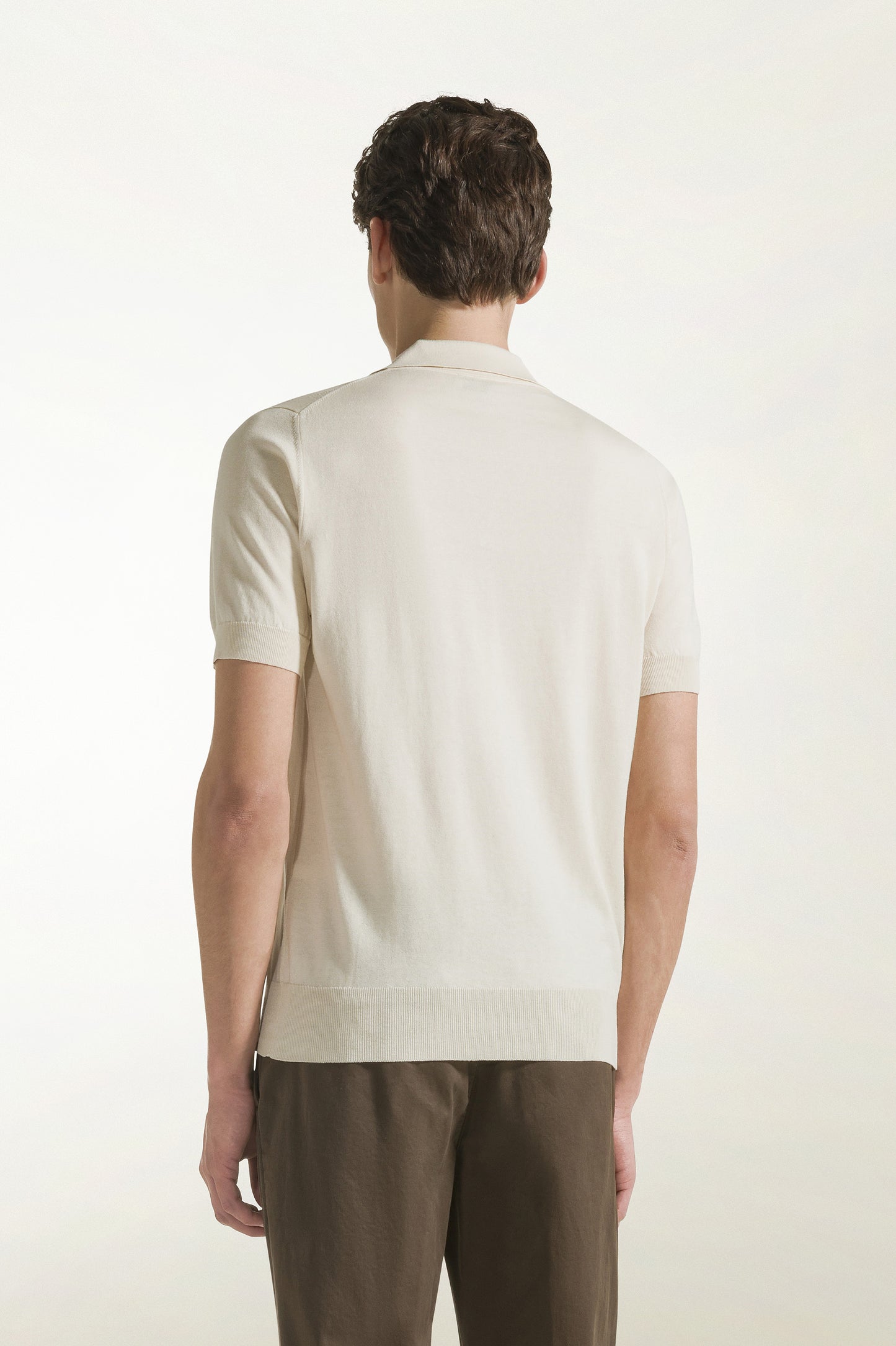 Cream-colored silk and cotton polo shirt