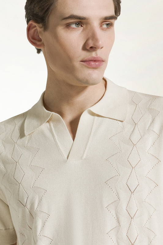 Cream-colored silk and cotton polo shirt - Men's Polo Shirts | PIACENZA 1733
