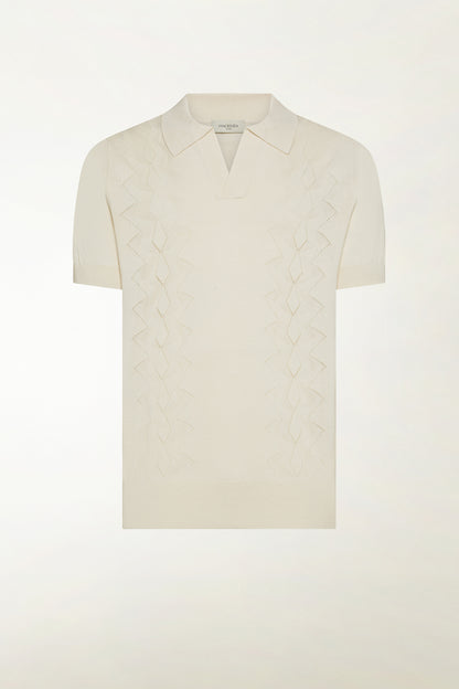 Cream-colored silk and cotton polo shirt | PIACENZA 1733