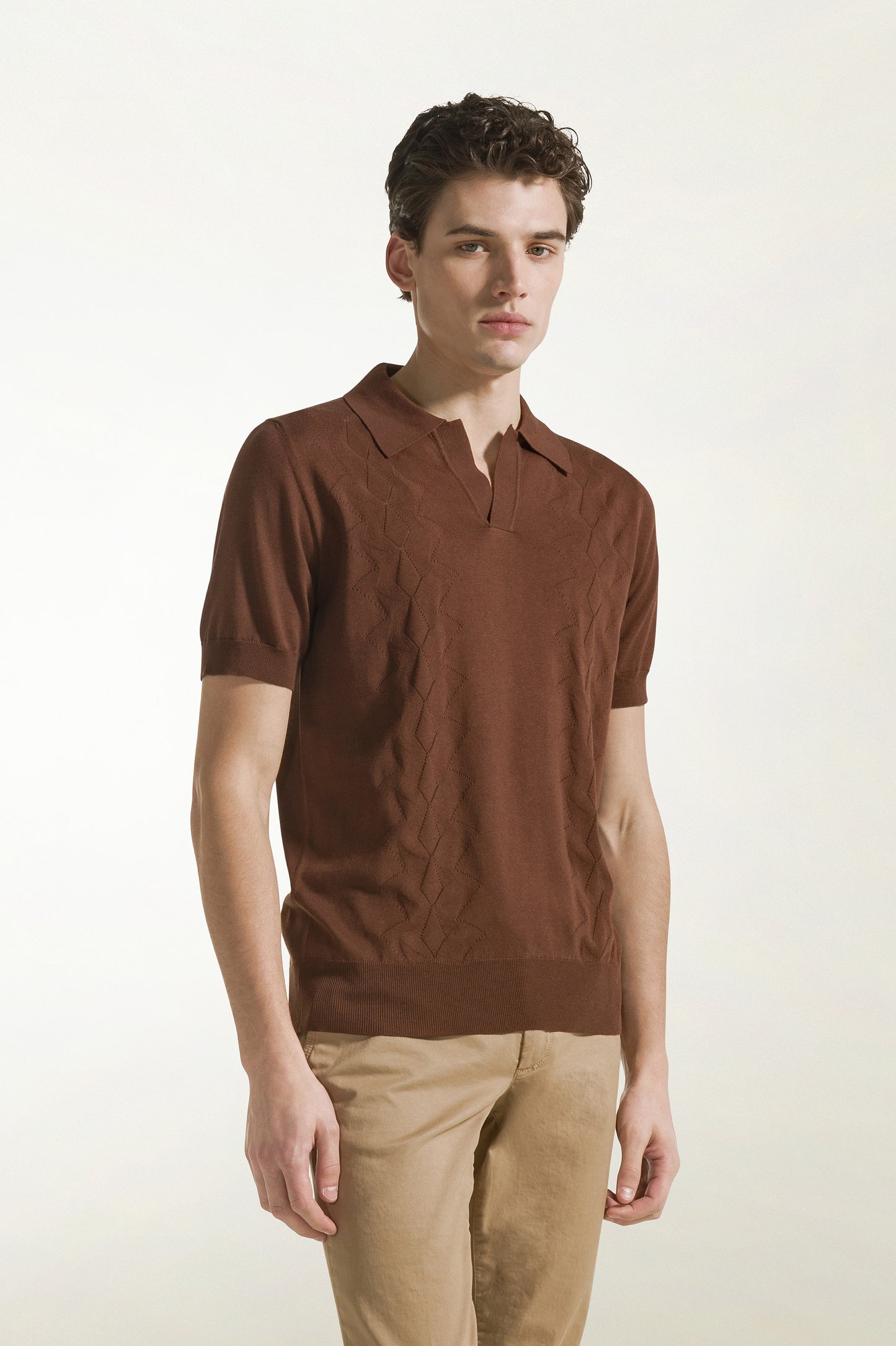 Brown silk and cotton polo shirt