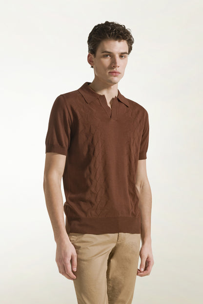 Brown silk and cotton polo shirt | PIACENZA 1733