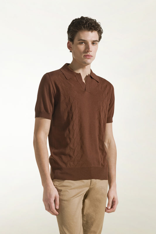 Brown silk and cotton polo shirt - Men's Polo Shirts | PIACENZA 1733