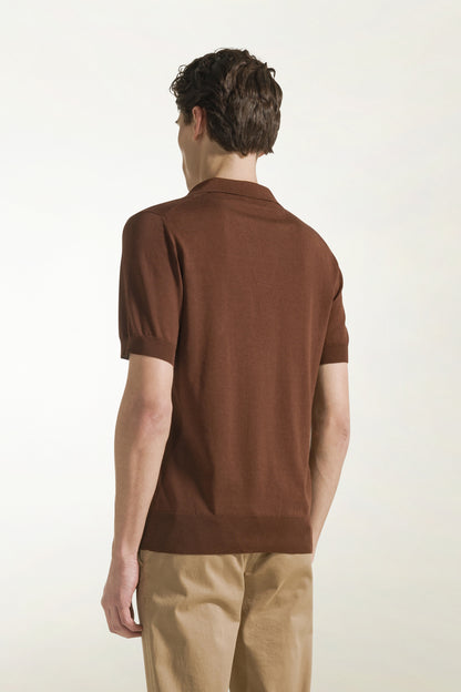 Brown silk and cotton polo shirt | PIACENZA 1733