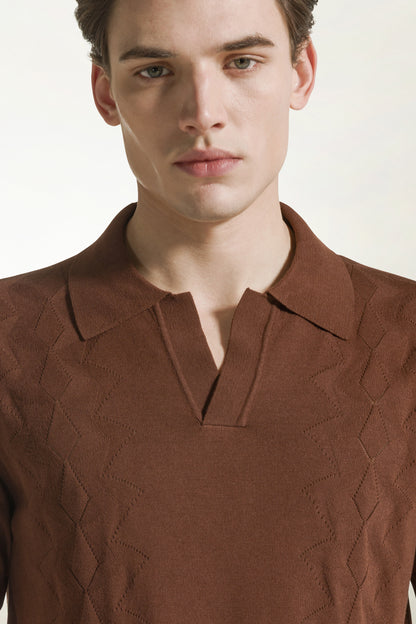 Brown silk and cotton polo shirt | PIACENZA 1733