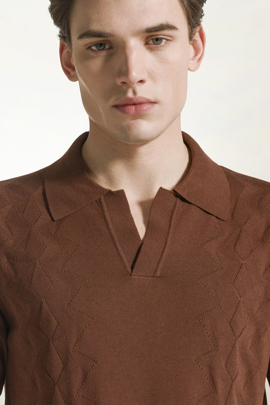 Brown silk and cotton polo shirt - Men's Polo Shirts | PIACENZA 1733