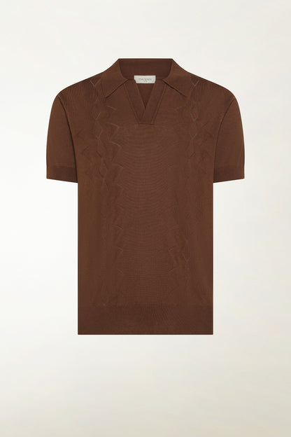 Brown silk and cotton polo shirt | PIACENZA 1733
