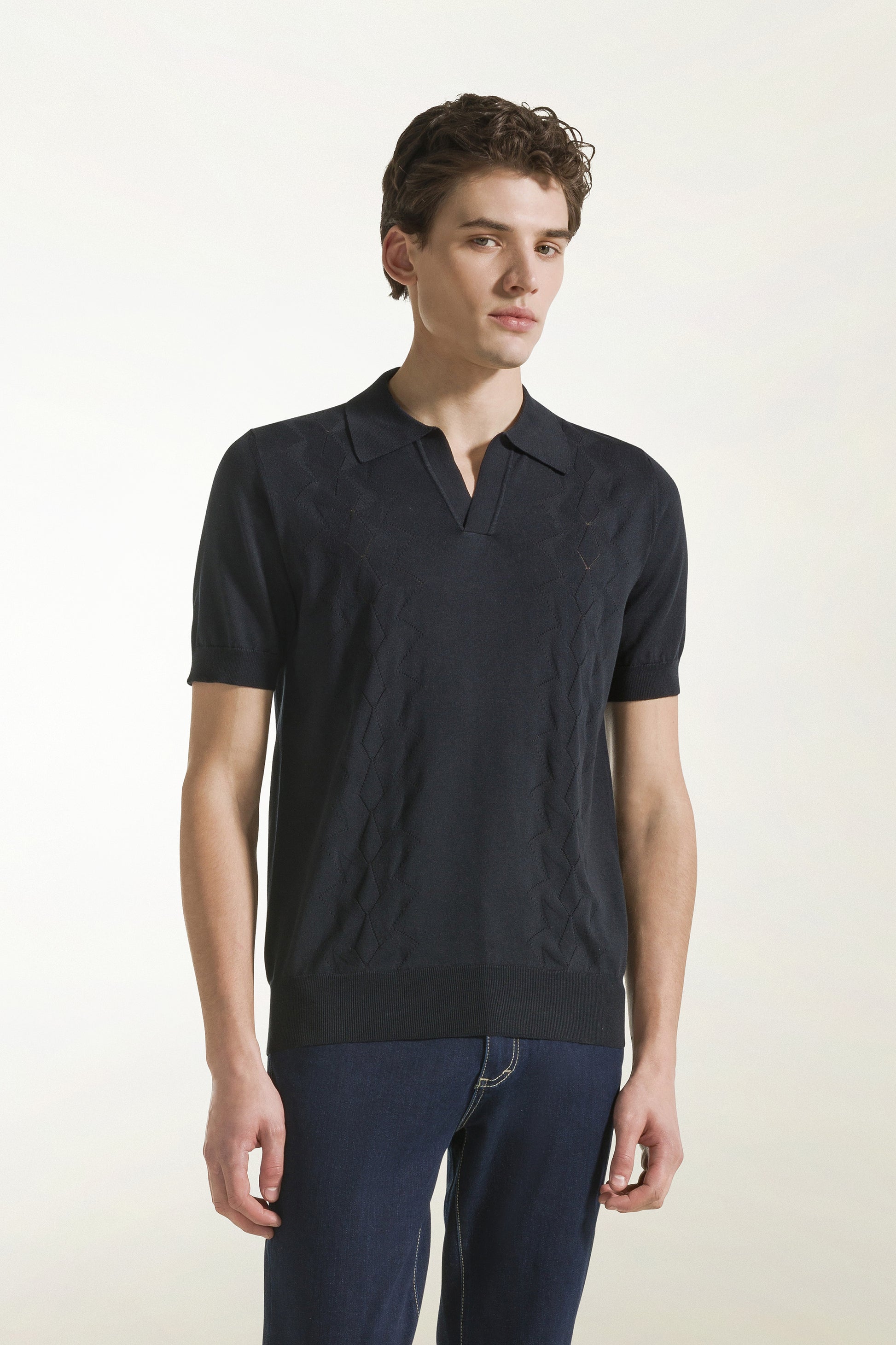 Dark blue silk and cotton polo shirt | PIACENZA 1733