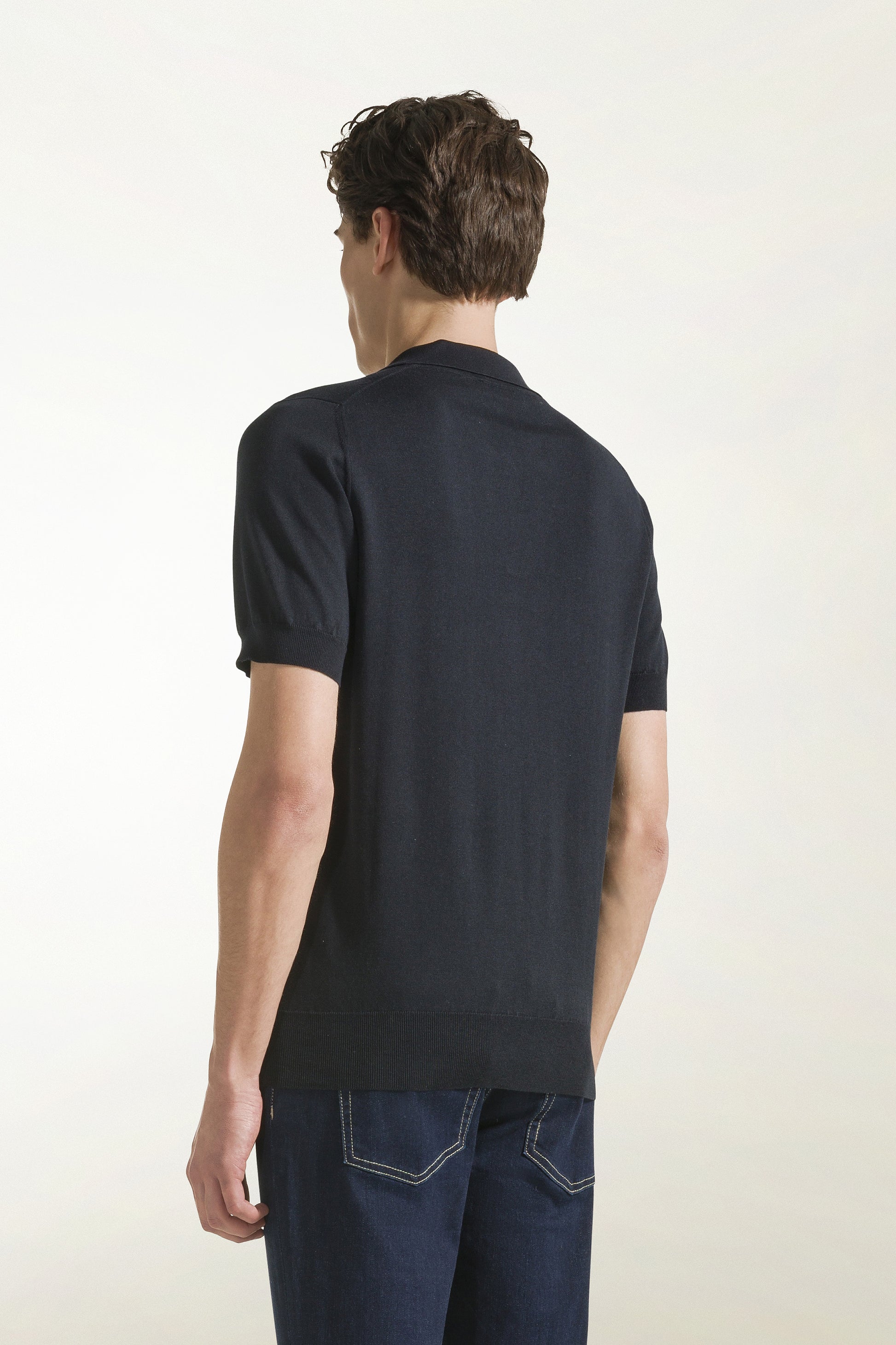 Dark blue silk and cotton polo shirt | PIACENZA 1733