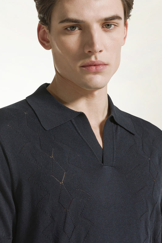 Polo in seta e cotone colore blu scuro - Polo Estive | PIACENZA 1733
