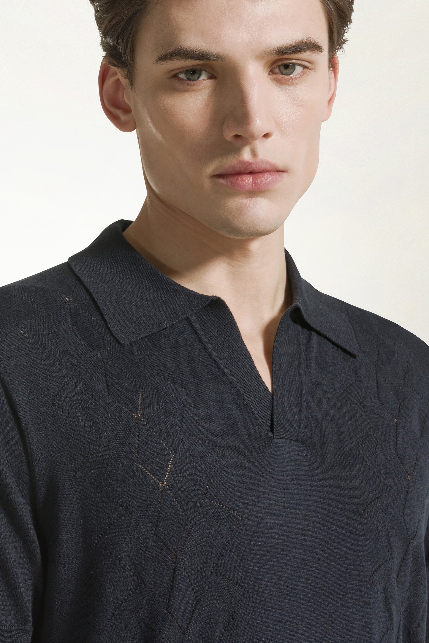 Dark blue silk and cotton polo shirt