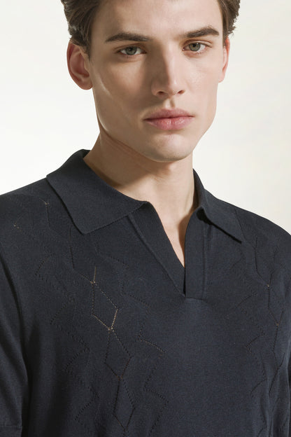 Dark blue silk and cotton polo shirt | PIACENZA 1733