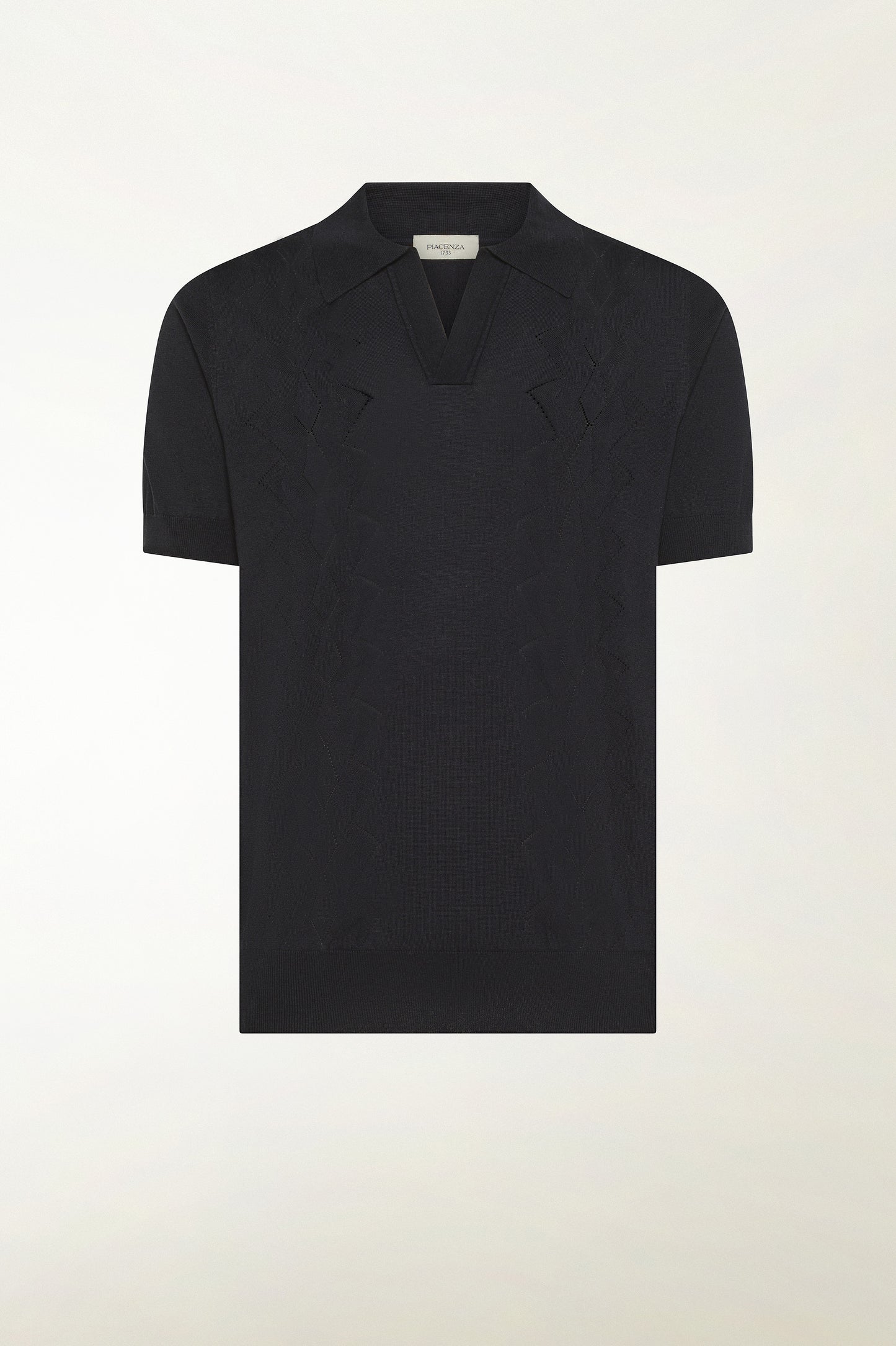 Dark blue silk and cotton polo shirt