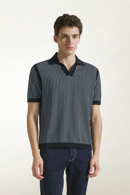 Dark blue and light blue cotton polo shirt | PIACENZA 1733