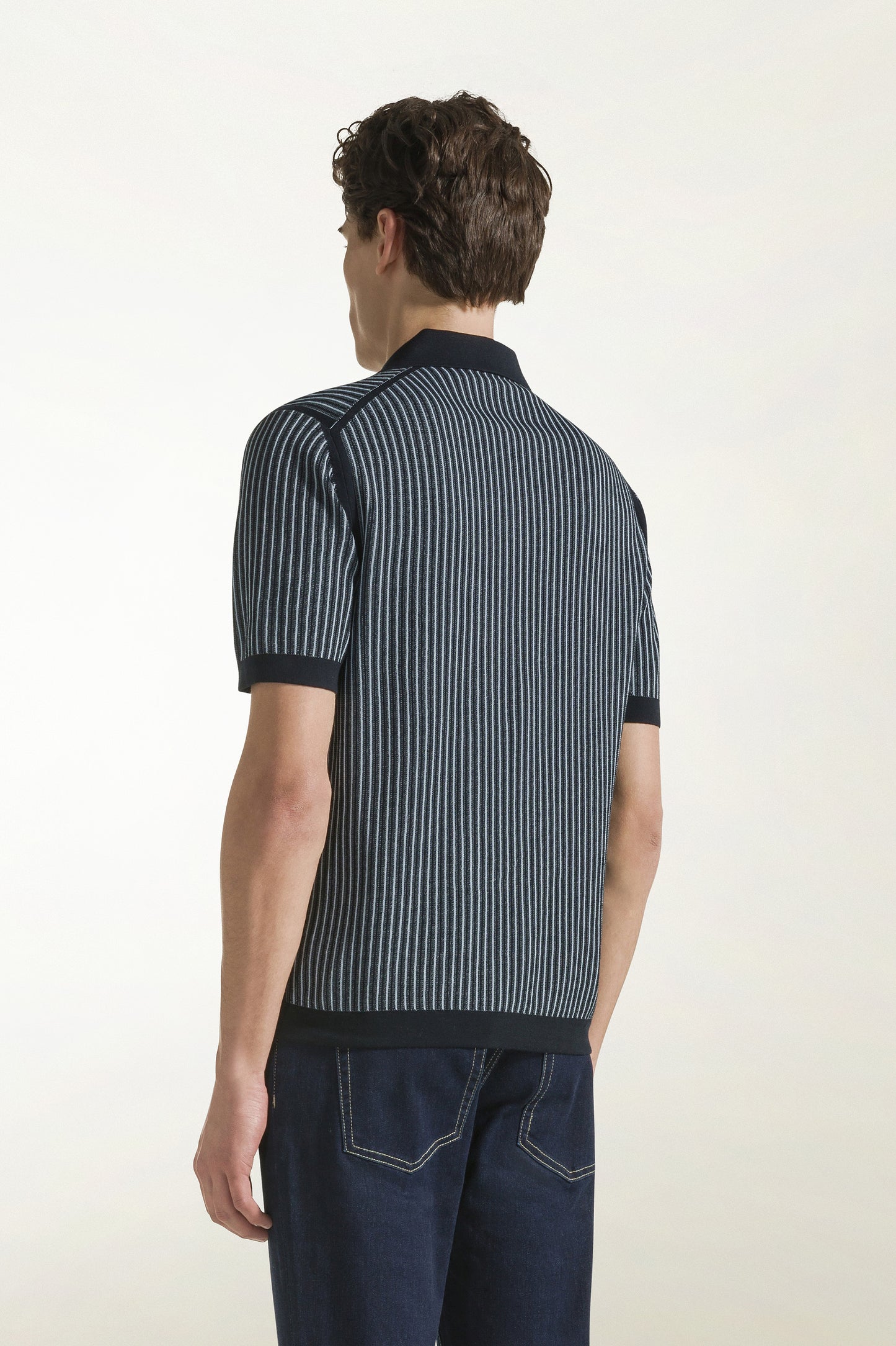 Dark blue and light blue cotton polo shirt