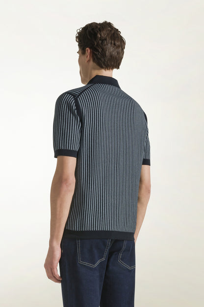 Dark blue and light blue cotton polo shirt | PIACENZA 1733