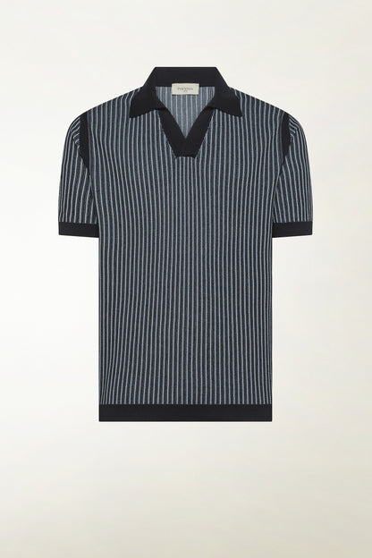 Dark blue and light blue cotton polo shirt | PIACENZA 1733