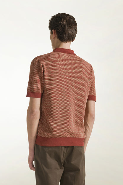 Brick and orange silk and linen polo shirt | PIACENZA 1733