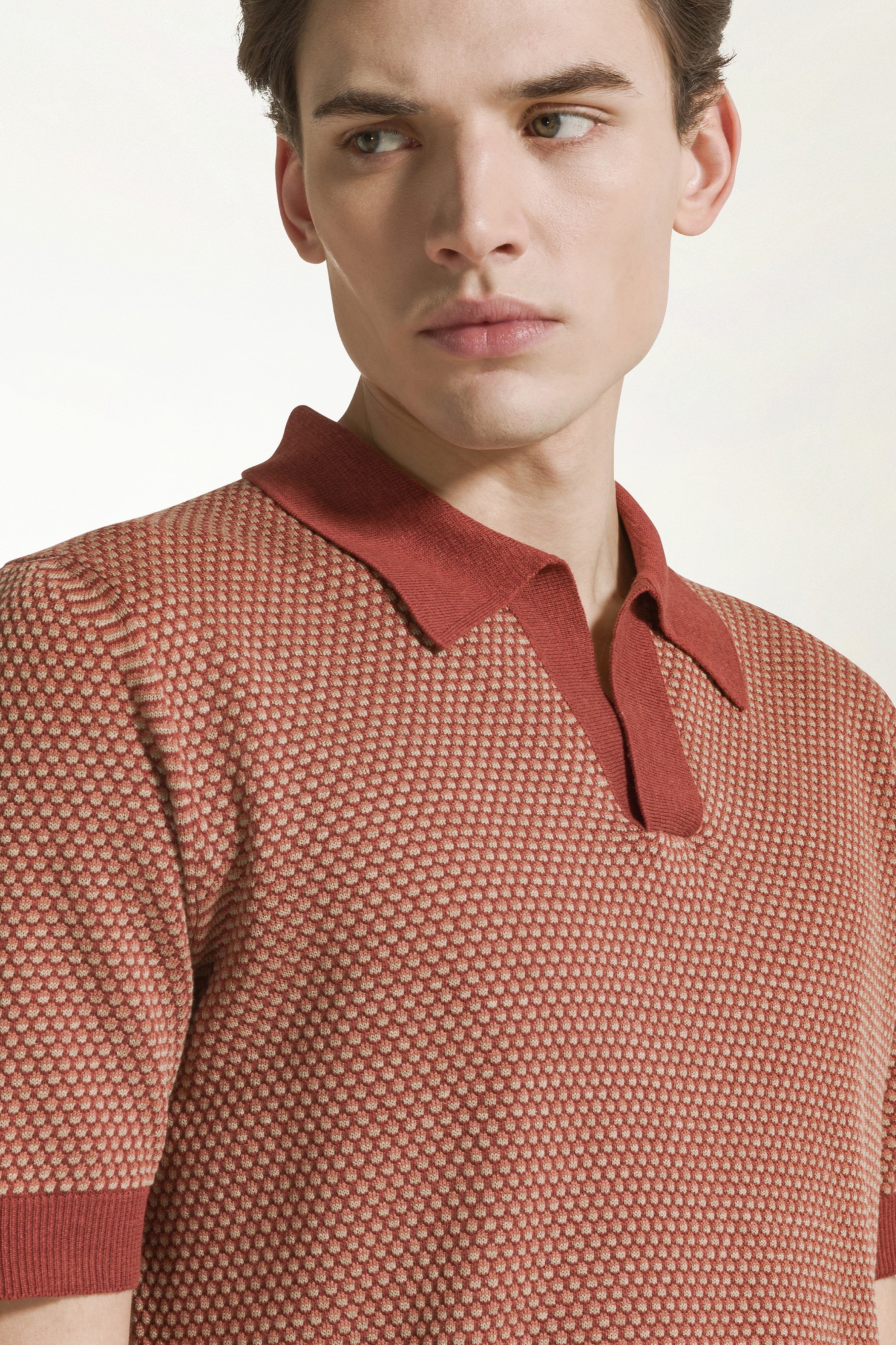 Brick and orange silk and linen polo shirt | Piacenza 1733