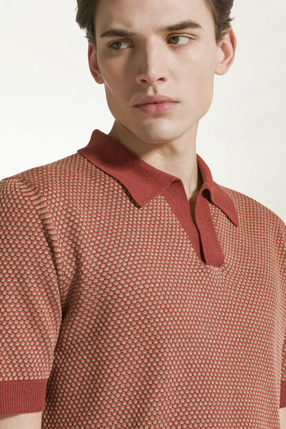 Brick and orange silk and linen polo shirt | PIACENZA 1733
