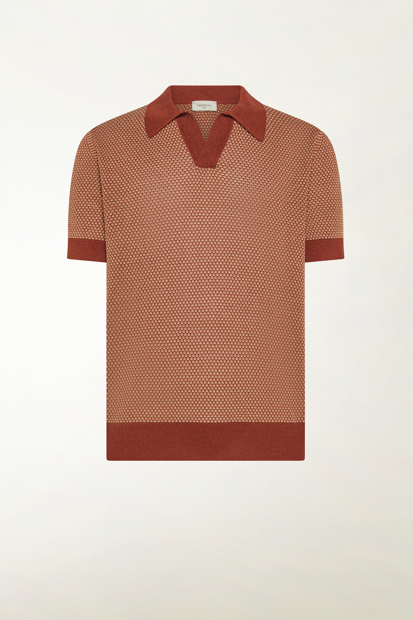 Brick and orange silk and linen polo shirt
