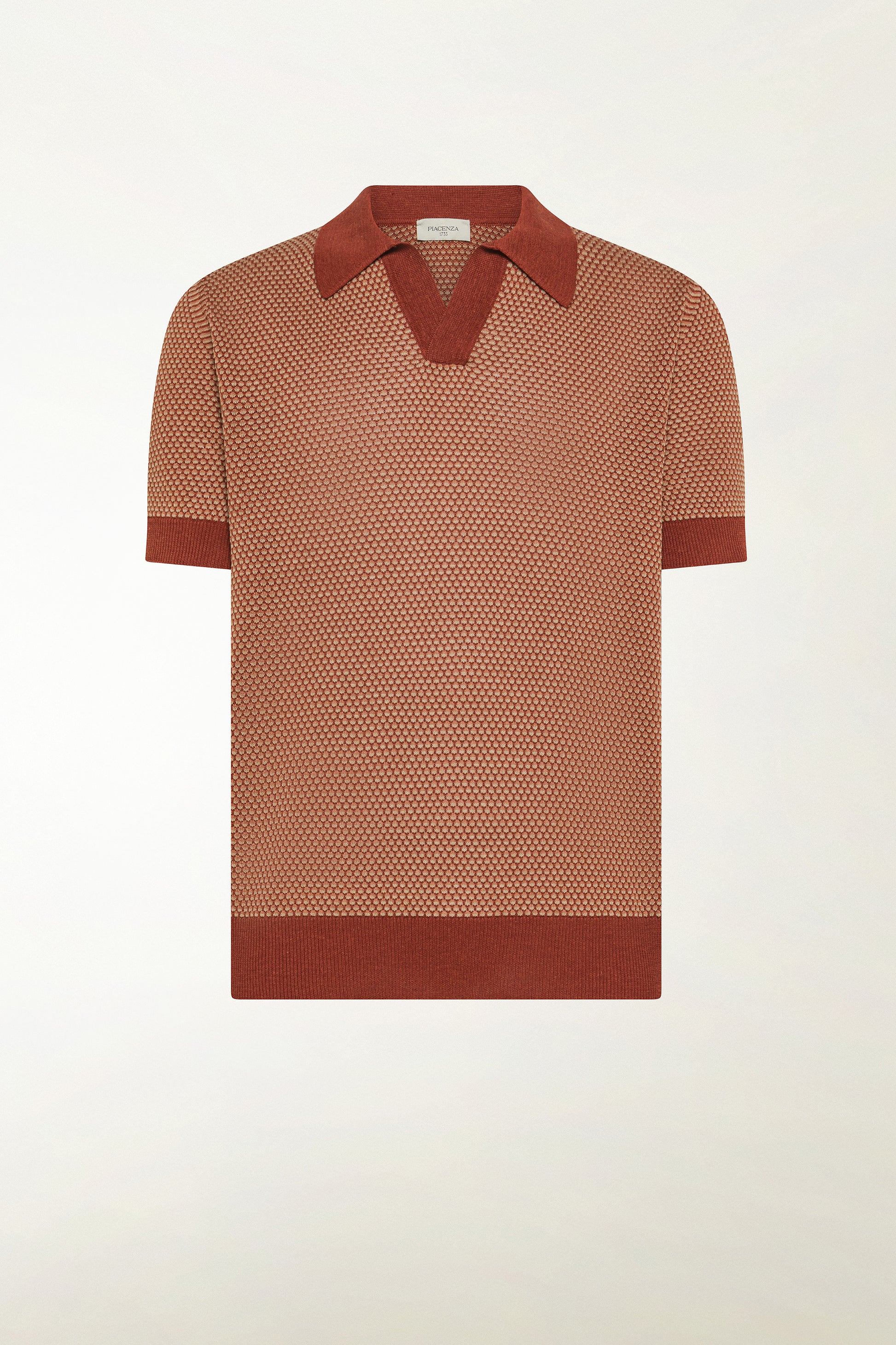 Brick and orange silk and linen polo shirt | PIACENZA 1733