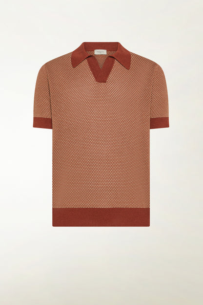 Brick and orange silk and linen polo shirt | PIACENZA 1733
