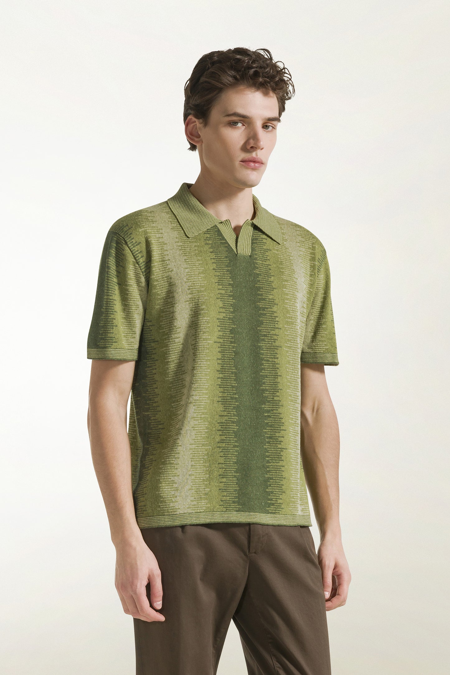 Green silk and linen polo shirt